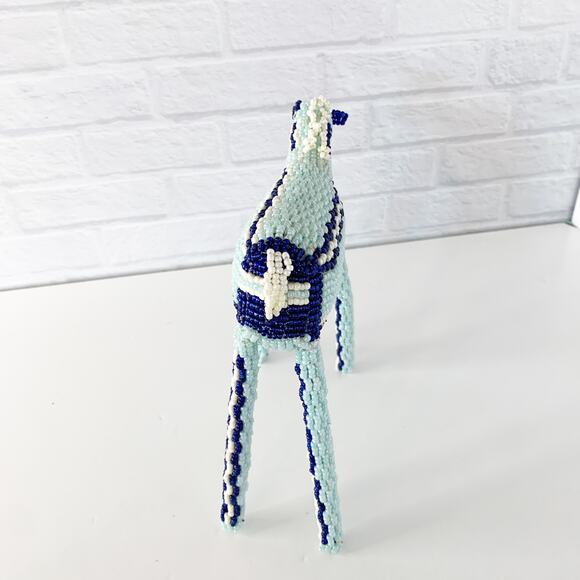 Beaded Horse Figure Sculpture South Africa Art 6" x 6" Blue Animal Long Legs - Picture 4 of 8
